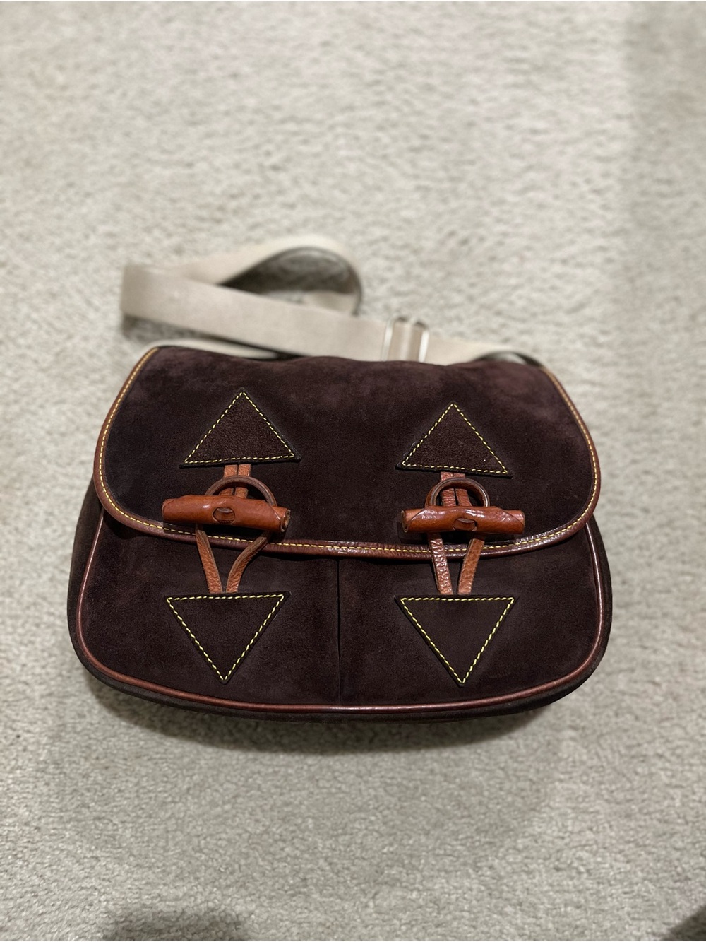 Vintage Dooney & Bourke Dark Brown Suede Crossbody with Tan Leather Accents - Picture 5 of 16
